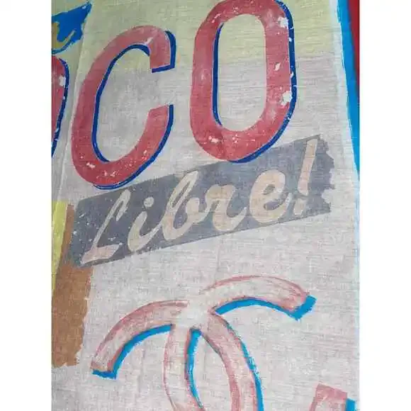 Chanel 17C Coco Cuba CC Pink Graffiti Cotton Bandana Handkerchief Scarf Wrap